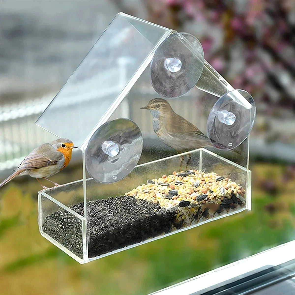 Window Wild Bird Feeder House Transparent Wild Table Removable Suction Cups Sliding Feed Tray for Garden Patio Yard